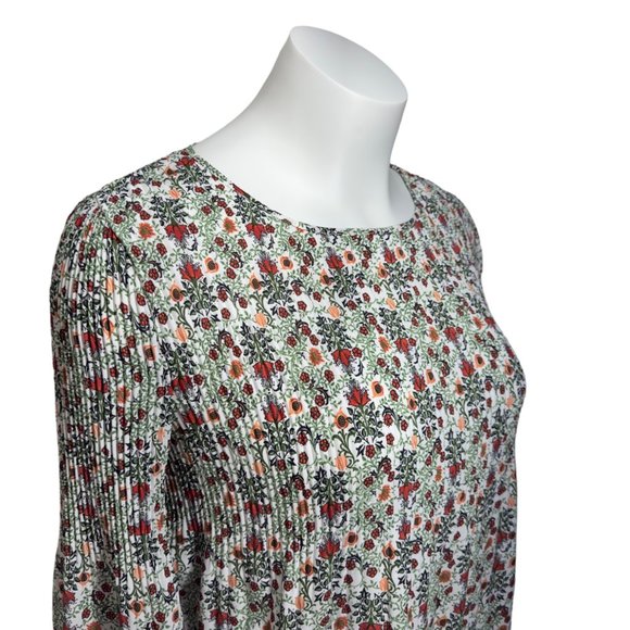 Max Studio White Flowy Floral Peplum Peasant Boho Crewneck Top Size Large - Picture 4 of 11